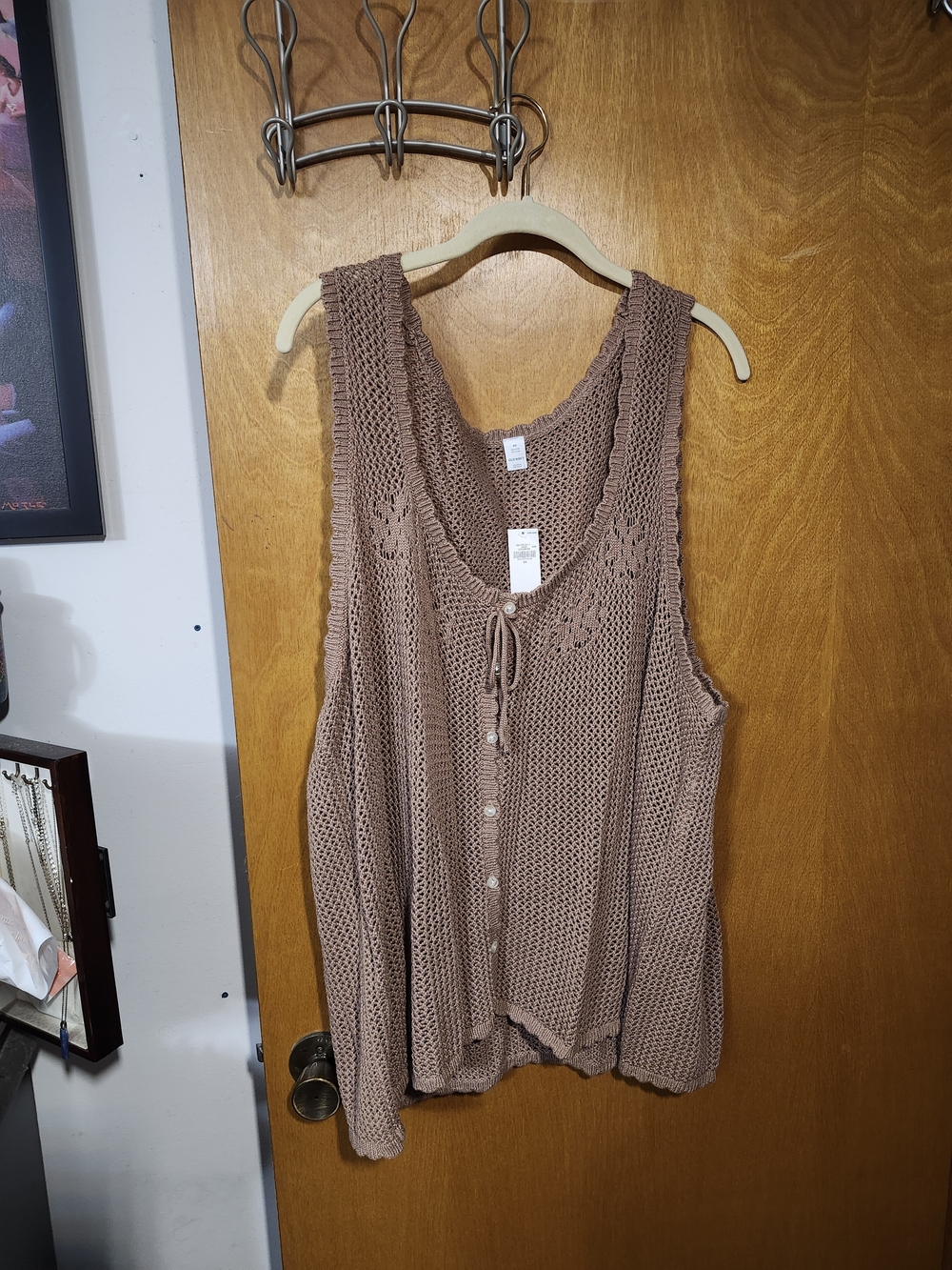 Sleeveless Crochet Button-Front Women's Top - Beige/Brown